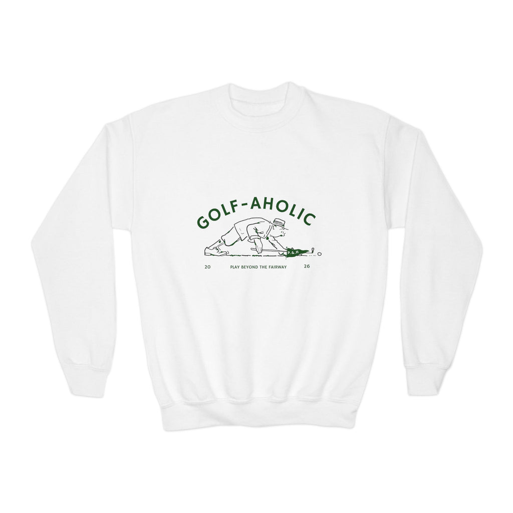 Golf-Aholic Youth Crewneck Sweatshirt — Funny Kids Golf Pullover