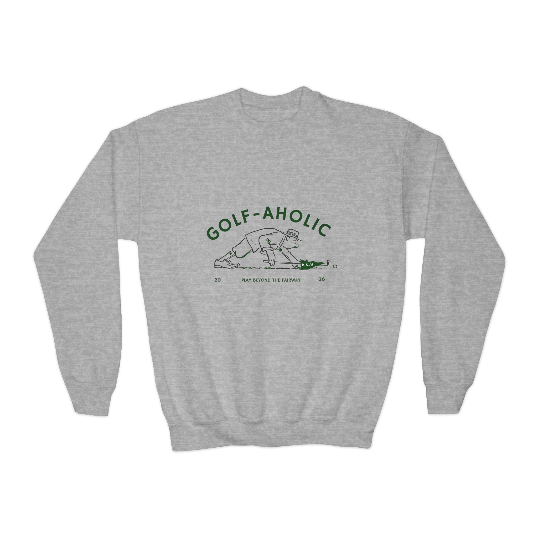 Golf-Aholic Youth Crewneck Sweatshirt — Funny Kids Golf Pullover