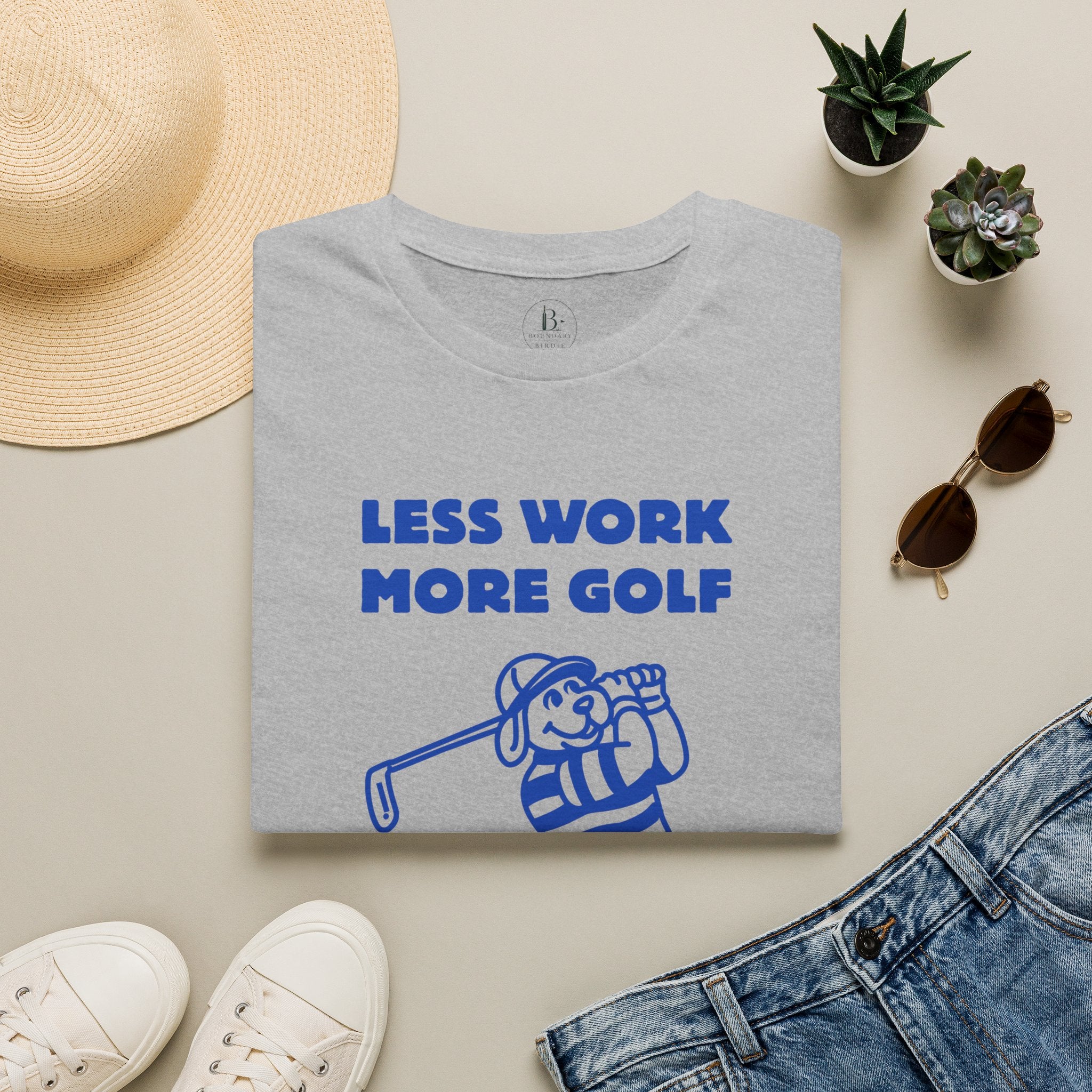 Golf T-Shirt — "Less Work More Golf" Retro Golfer Graphic Tee