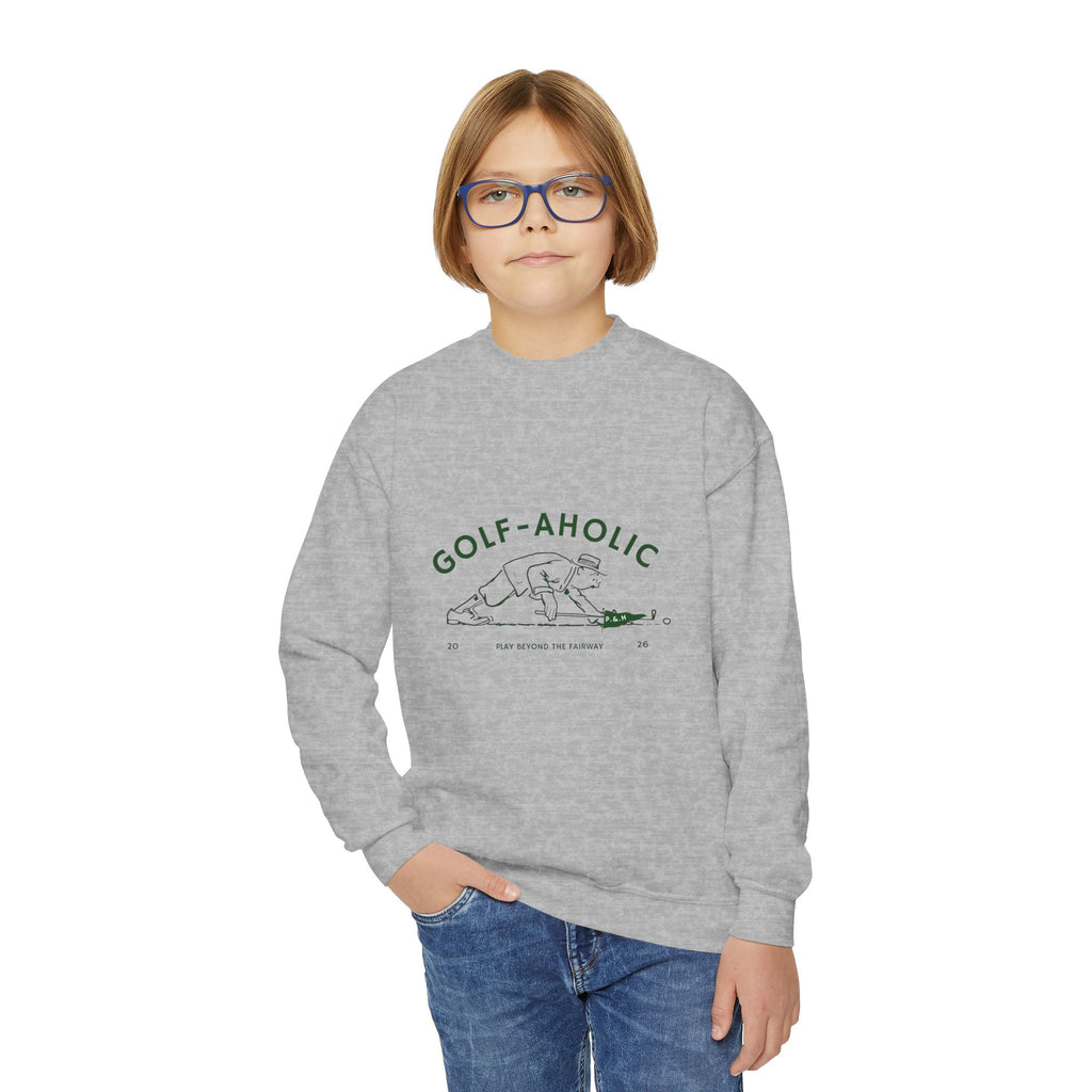 Golf-Aholic Youth Crewneck Sweatshirt — Funny Kids Golf Pullover