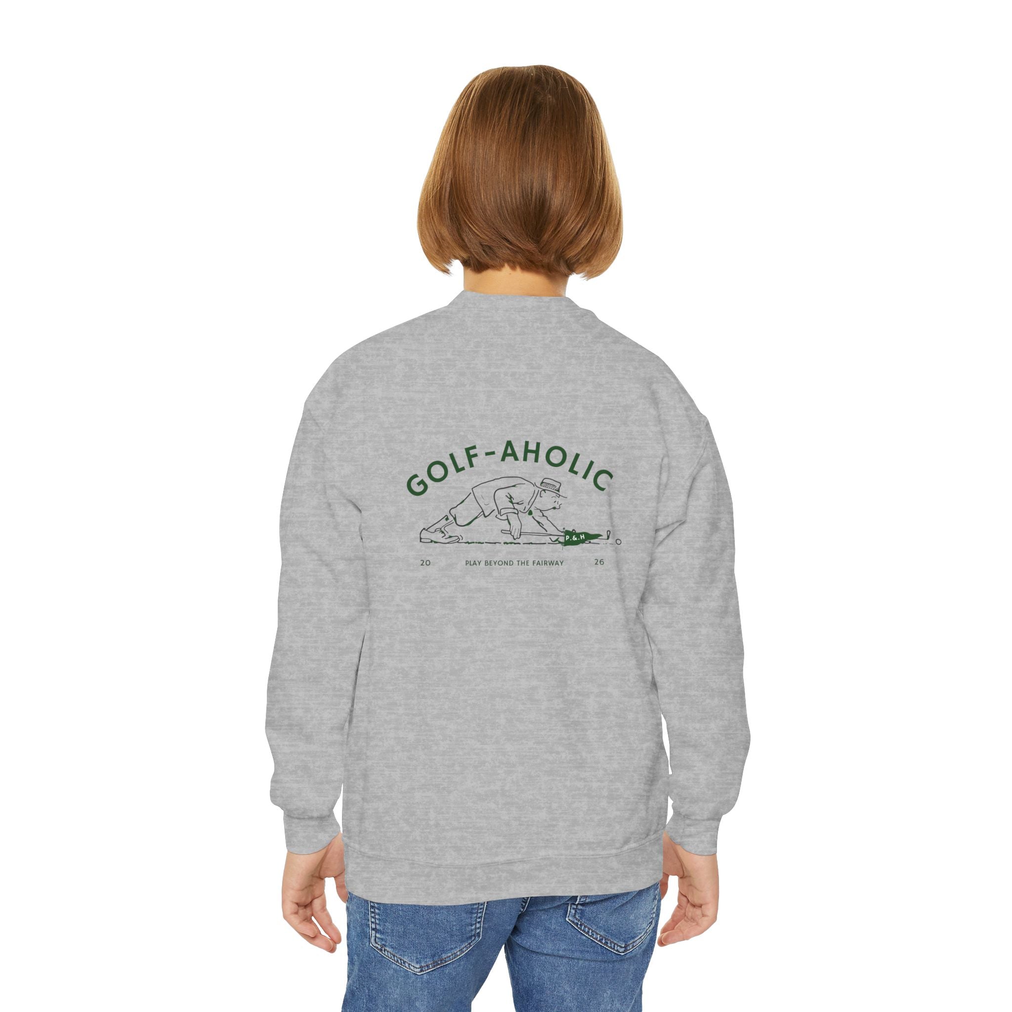 Golf-Aholic Youth Crewneck Sweatshirt — Funny Kids Golf Pullover