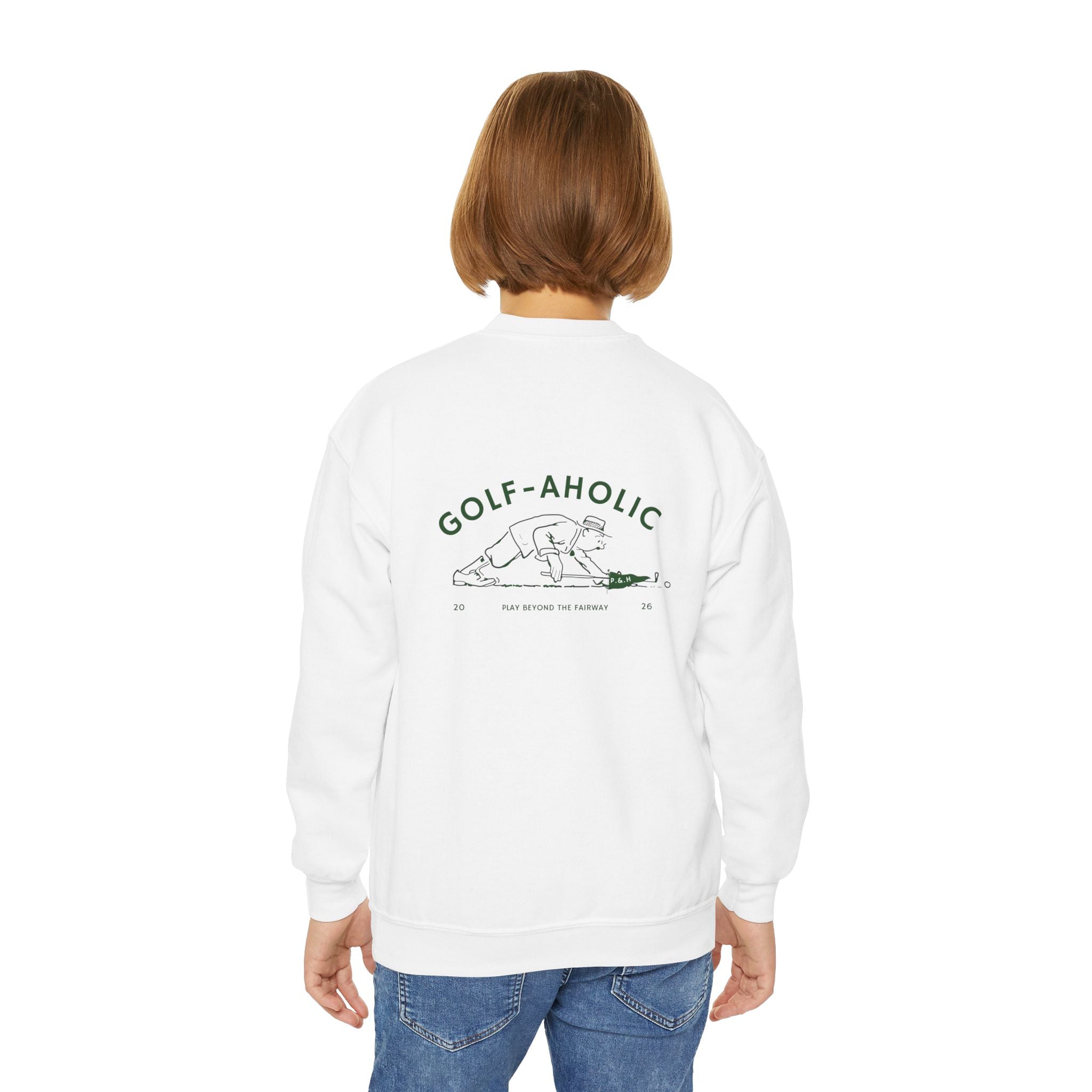 Golf-Aholic Youth Crewneck Sweatshirt — Funny Kids Golf Pullover