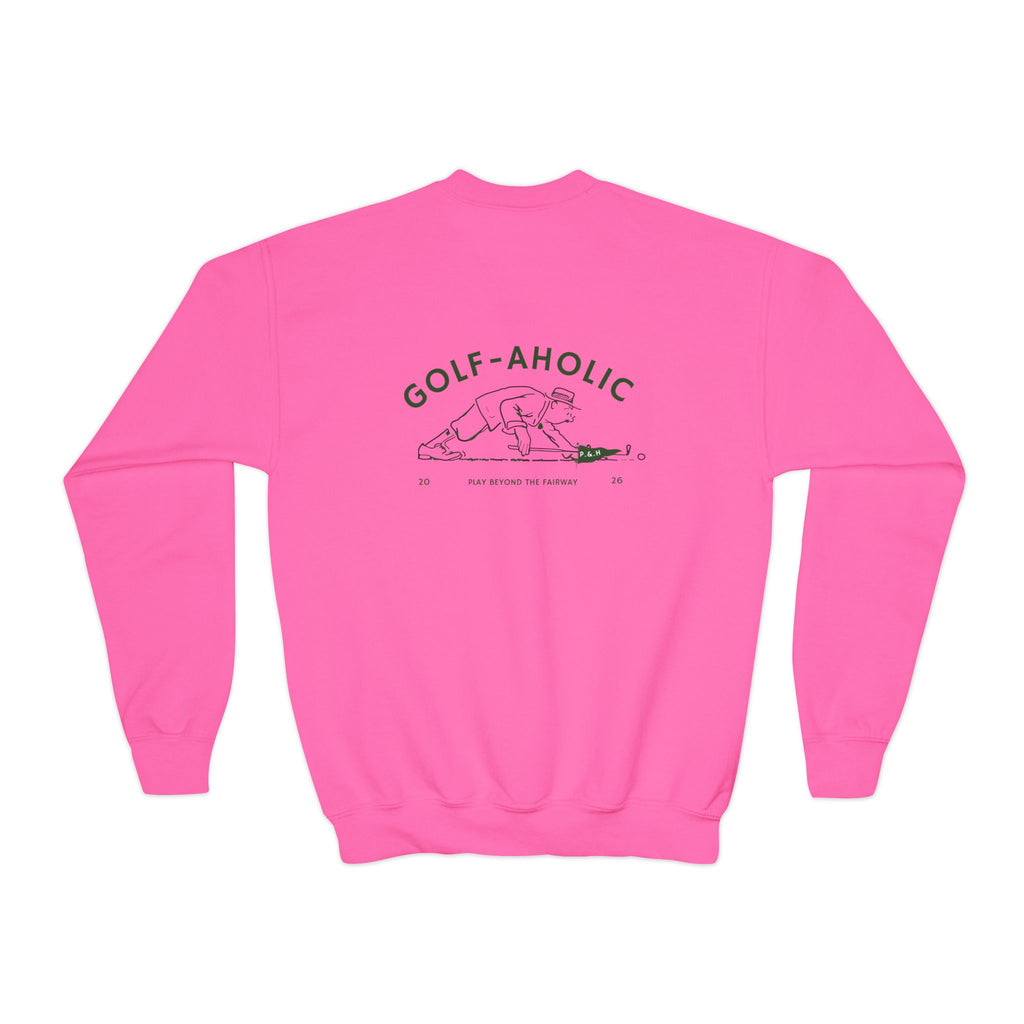 Golf-Aholic Youth Crewneck Sweatshirt — Funny Kids Golf Pullover