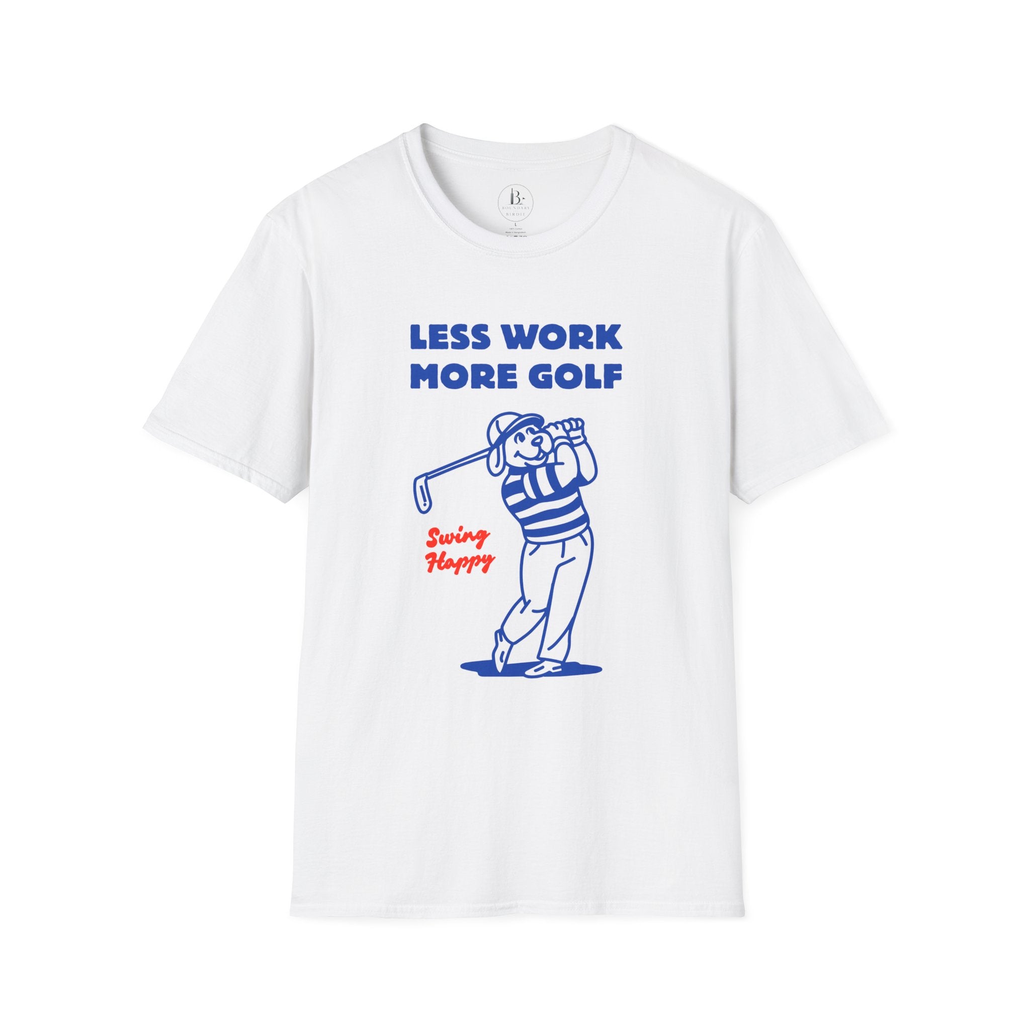 Golf T-Shirt — "Less Work More Golf" Retro Golfer Graphic Tee