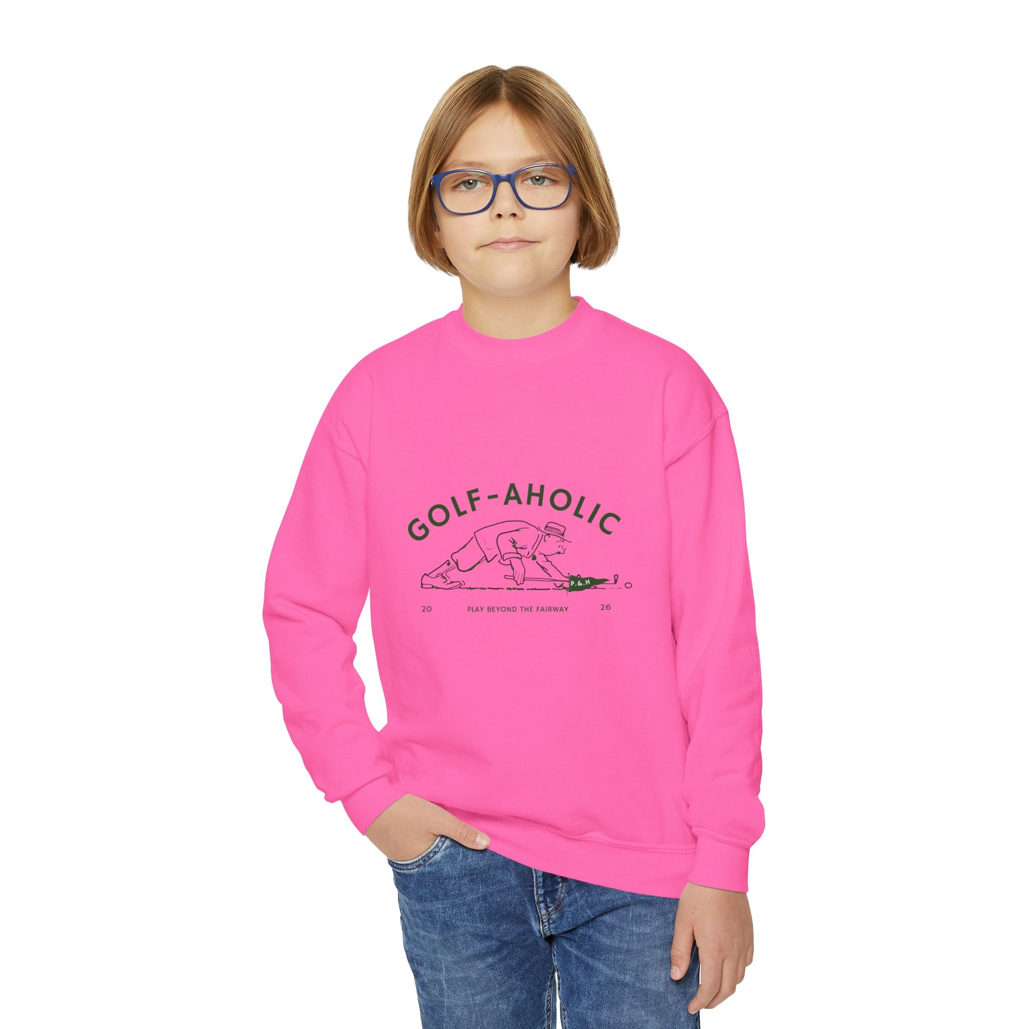 Golf-Aholic Youth Crewneck Sweatshirt — Funny Kids Golf Pullover
