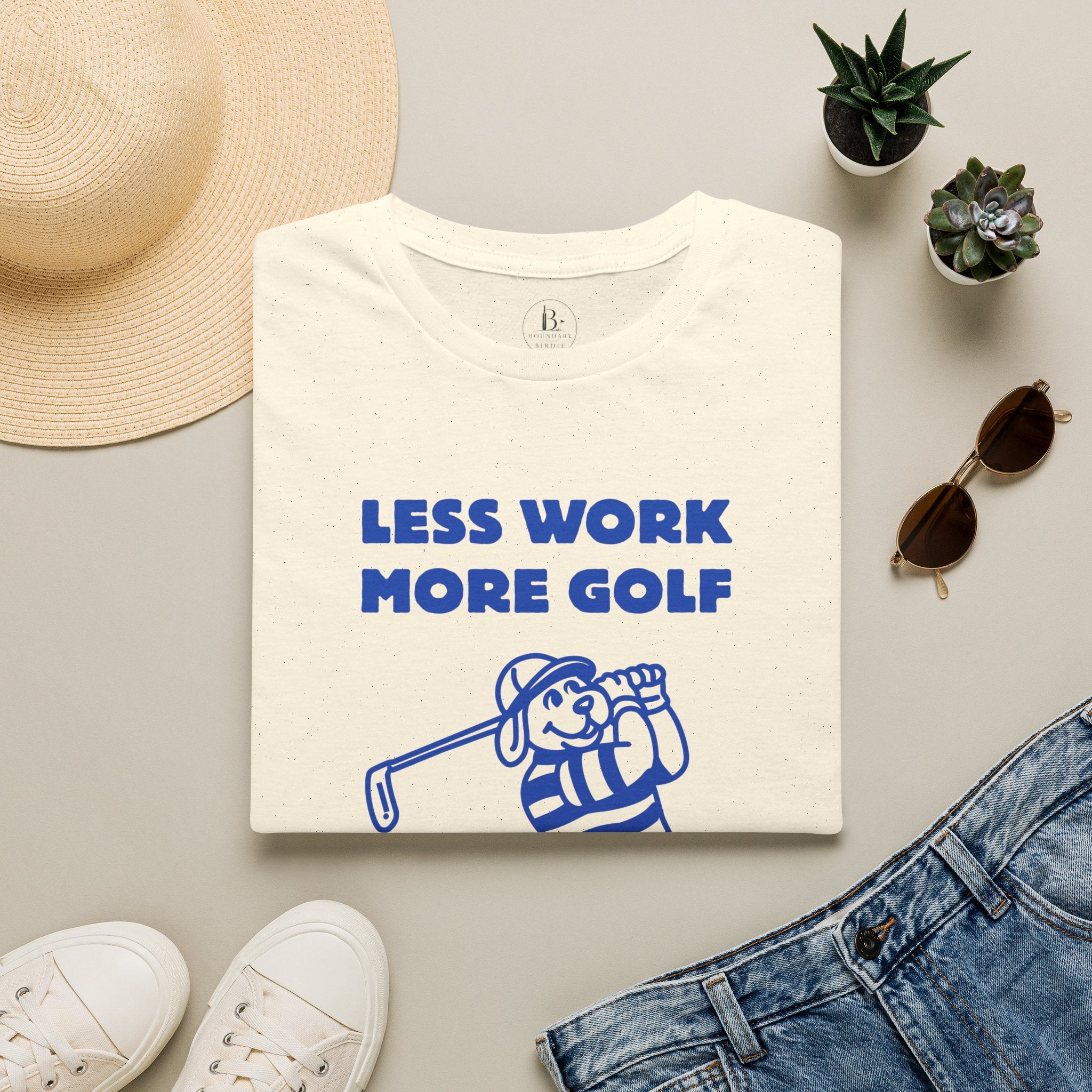 Golf T-Shirt — "Less Work More Golf" Retro Golfer Graphic Tee