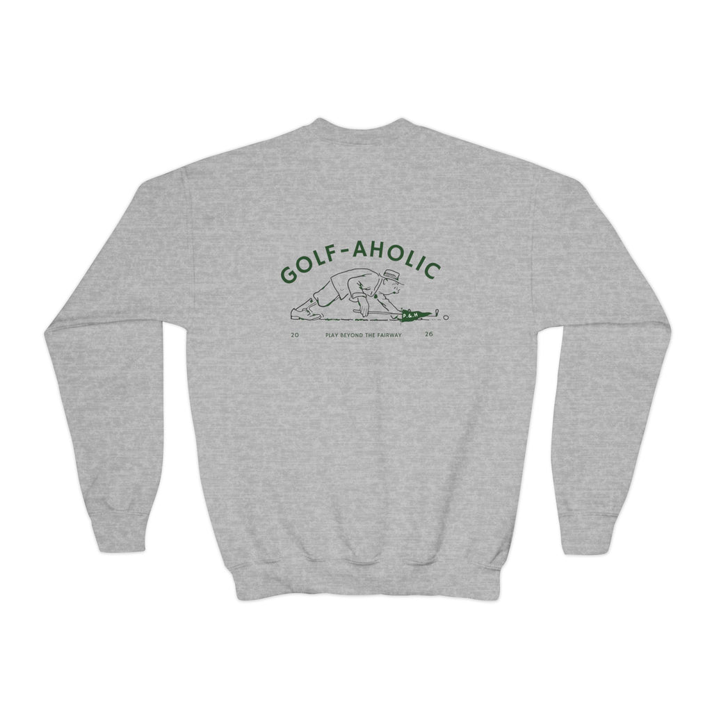 Golf-Aholic Youth Crewneck Sweatshirt — Funny Kids Golf Pullover