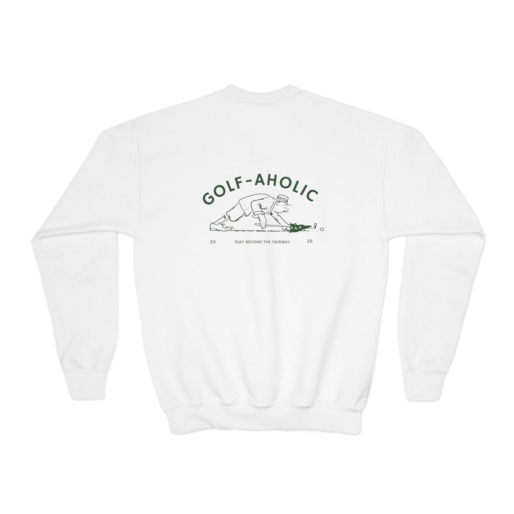 Golf-Aholic Youth Crewneck Sweatshirt — Funny Kids Golf Pullover
